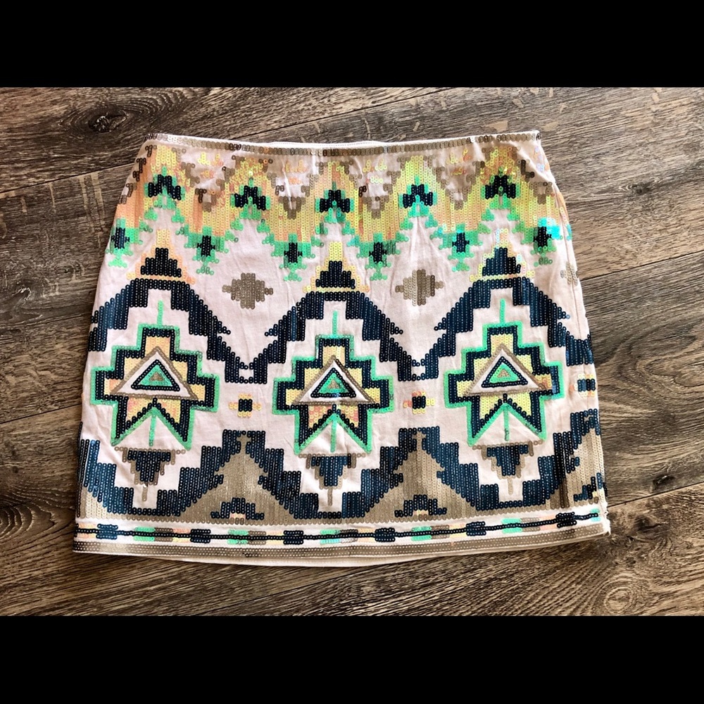 Express multicolor Aztec sequin mini skirt